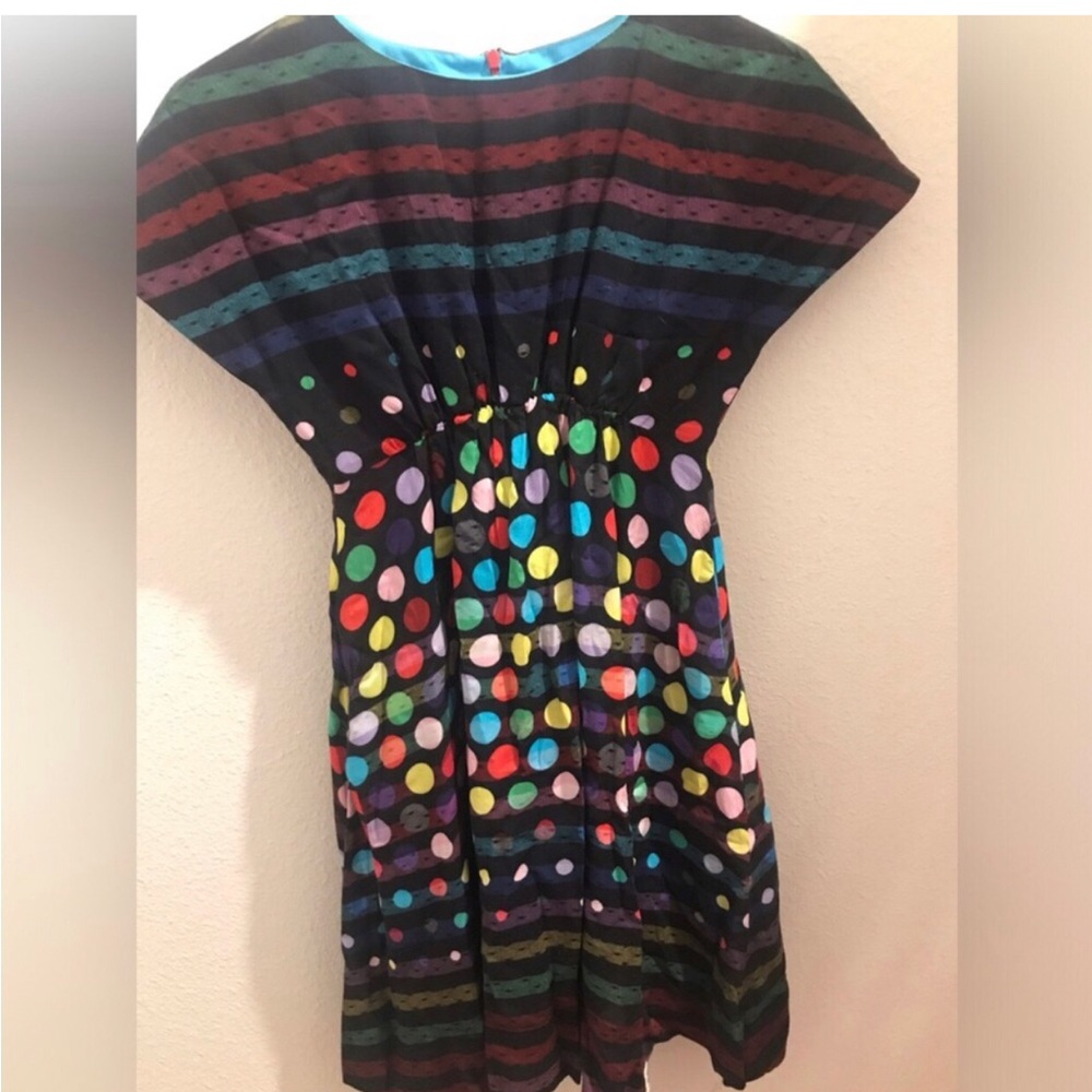 Bijou Sauvage Girls Black Multi-Color Polka Dot & Stripe Dress